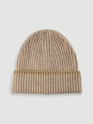 Beżowa czapka ze złotą nicią Top Secret