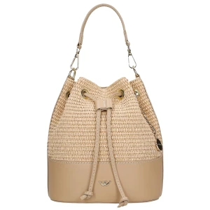 Beżowa torebka ze skóry licowej i plecionej raffii 80378-84 Wojas