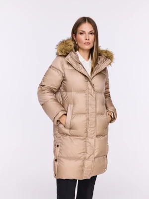 Beżowa długa kurtka z kaczym puchem TARANKO