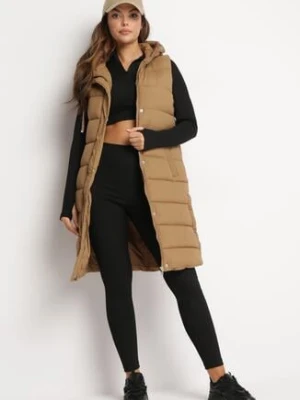 Beżowa Długa Pikowana Kamizelka Zapinana na Napy i Suwak Ishtar bh forever