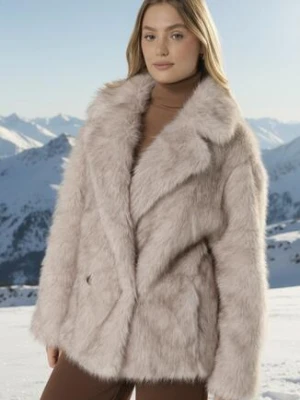 Beżowa Dwurzędowa Kurtka Futerko o Fasonie Oversize Asinella ann gissy