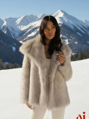 Beżowa Dwurzędowa Kurtka Futerko Oversize Nenalla