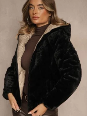 Beżowa Dwustronna Kurtka z Pikowanymi Przeszyciami i Kapturem Tianessa swest