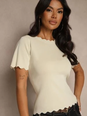 Beżowa Dzianinowa Bluzka z Nieregularnymi Krawędziami Datria rosa