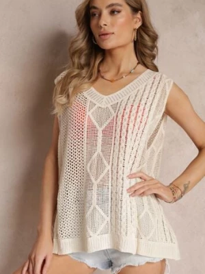 Beżowa Dzianinowa Kamizelka Top z Bawełny Editna rosa