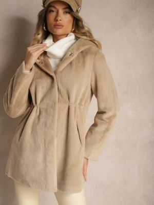 Beżowa Futrzana Kurtka Parka z Kapturem Evelinne rosse line