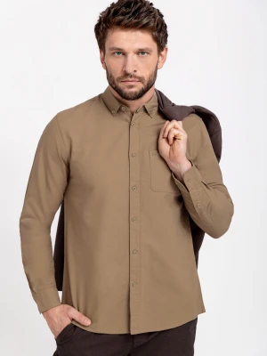 Beżowa, gładka koszula, Regular Fit, K-NESH Volcano