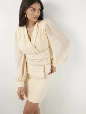 Beżowa Gładka Spódnica VICES o Ołówkowym Kroju Abilura