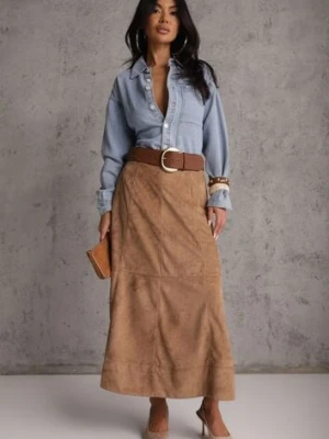 Beżowa Gładka Spódnica z Imitacji Zamszu o Rozkloszowanym Kroju Nettia bisou's project