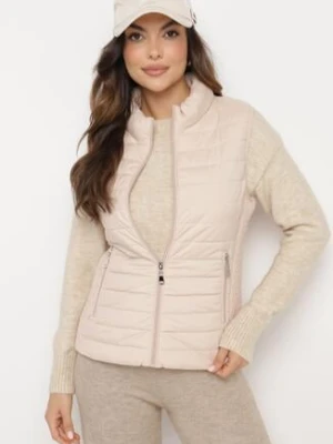 Beżowa Kamizelka amizelka ze Stójką i Zasuwanymi Kieszeniami Lorenith swest