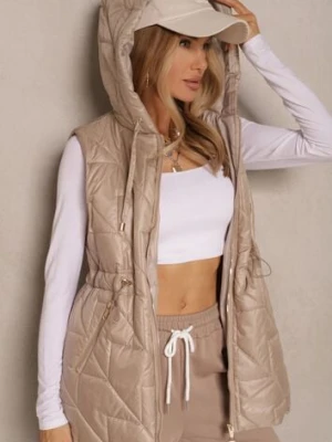 Beżowa Kamizelka z Lekkim Pikowaniem i Kapturem Nieodpinanym Lisarivia swest