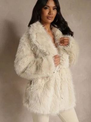 Beżowa Klasyczna Kurtka Futerko z Wąskim Wiązanym Paskiem w Talii Casfitta ann gissy