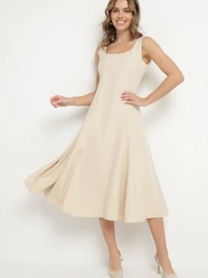 Beżowa Klasyczna Sukienka o Rozkloszowanym Kroju Delure new collection