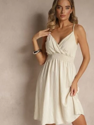 Beżowa Kopertowa Sukienka z Wiskozy Lilisena cflo