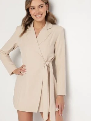 Beżowa Kopertowa Sukienka z Imitacją Kieszeni Talriti lovery