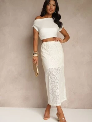 Beżowa Koronkowa Spódnica z Bawełny o Prostym Fasonie Aleona rosa