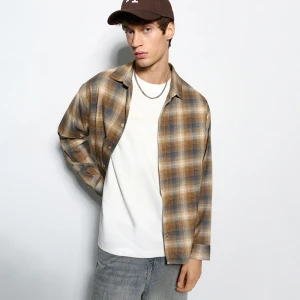 Beżowa koszula w kratę z długim rękawem House