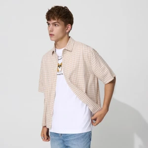 Beżowa koszula w kratkę z krótkim rękawem House