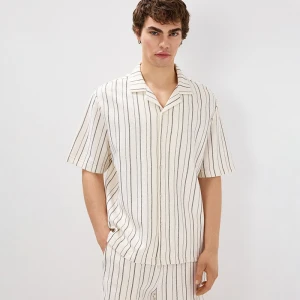 Beżowa koszula w paski z krótkim rękawem House