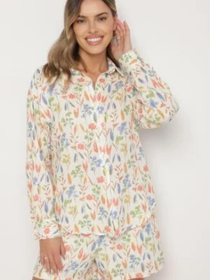 Beżowa Koszula z Bawełny z Kwiatowym Motywem Nilarienne rosa