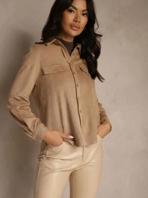 Beżowa Koszula z Imitacji Zamszu z Klapami Retilda bisou's project