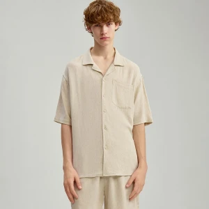 Beżowa koszula z krótkim rękawem i domieszką lnu House