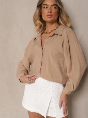 Beżowa Koszula z Modalem o Fasonie Oversize Adavelle