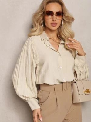 Beżowa Koszula z Ozdobnymi Rękawami z Plisowanej Tkaniny Zemona lily rose