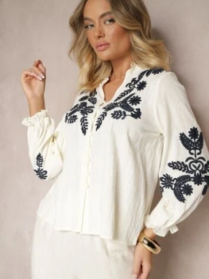 Beżowa Koszula z Wiskozą Bawełną i Haftowanym Wzorem Analessa maja studio