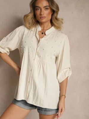 Beżowa Koszula z Wiskozą i Perełkami Tanathiel j studio