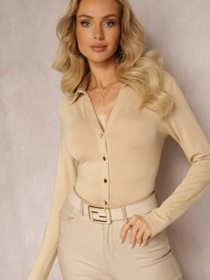 Beżowa Koszula Zapinana na Metaliczne Guziczki Darelin by swan