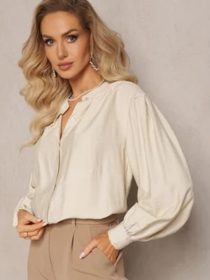 Beżowa Koszula Zapinana z Plisowanym Rękawem Marela lily rose
