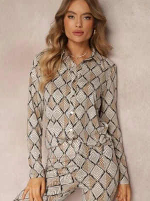 Beżowa Koszula Zdobiona Ornamentalnym Wzorem Ziacahe by swan