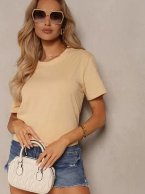 Beżowa Koszulka z Bawełny o Fasonie T-shirt Lormarka