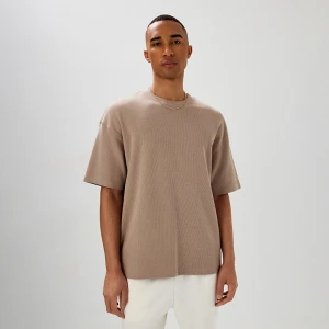 Beżowa koszulka z okrągłym dekoltem z dzianiny strukturalnej House