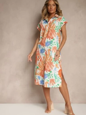 Beżowa Koszulowa Sukienka z Bawełny z Kieszeniami Seddie rosa