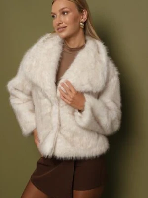 Beżowa Kurtka Futerko z Ozdobnym Kołnierzem Devrenna elsa.m by may