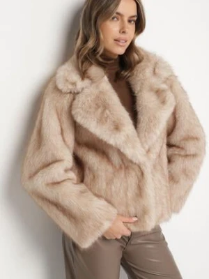 Beżowa Kurtka Futerko z Ozdobnym Kołnierzem Talliea yu & me