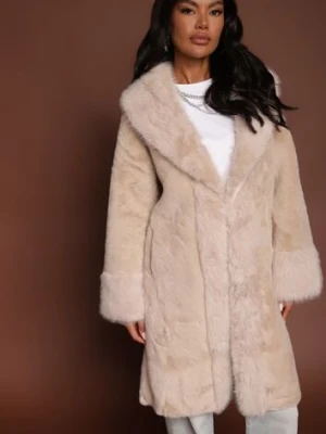 Beżowa Kurtka Futro o Długim Kroju z Wiskozą Ninnarlia sophyline paris