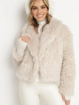 Beżowa Kurtka Futrzana o Krótkim Kroju z Szerokim Kołnierzem Riveti lovery