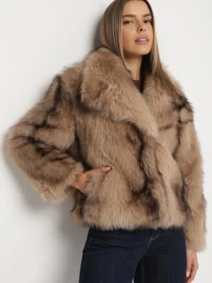 Beżowa Kurtka Futrzana z Szerokim Kołnierzem Ditene melya by melody