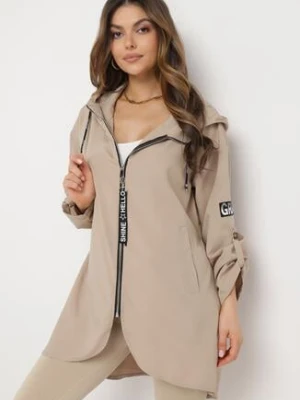 Beżowa Kurtka Oversize Wiatrówka z Kapturem Lafise swest