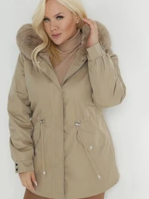 Beżowa Kurtka Parka Nylonowa Deseyi swest