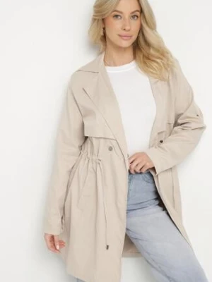 Beżowa Kurtka Parka z Klasycznym Kołnierzem Ściągana w Pasie Troczkiem Revapia sophyline