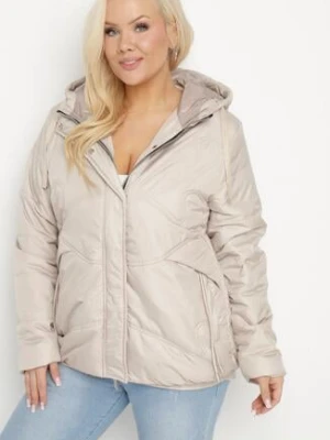Beżowa Kurtka Pikowana z Kapturem Karbia bh forever