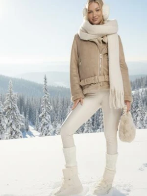 Beżowa Kurtka Pilotka z Asymetrycznym Zapięciem i Futerkiem Simuna melya by melody