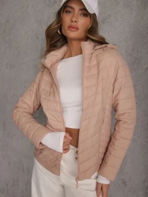 Beżowa Kurtka Przejściowa z Pikowaniem i Odpinanym Kapturem Edielitia j.style