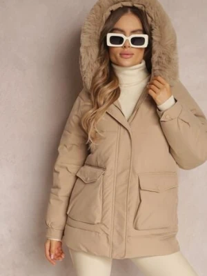 Beżowa Kurtka Pudełkowa z Odpinanym Futerkiem Bastebius elsa.m by may