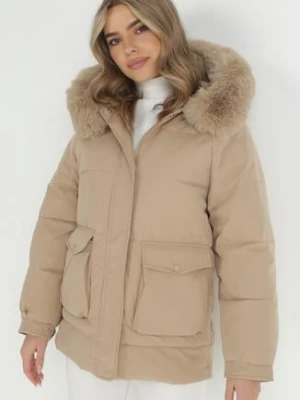 Beżowa Kurtka Pudełkowa z Odpinanym Futerkiem Kyrare elsa.m by may