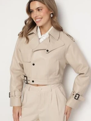 Beżowa Kurtka Ramoneska o Krótkim Fasonie Typu Trencz Nilanelia ann gissy